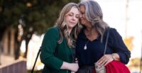 Abby Zwerner shares a moment with her mother Julie Zwerner (right) after a verdict was reached outside a Virginia courthouse