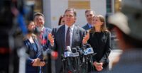 Lawyer Mark Lanier speaks to the media outside a Los Angeles courtroom