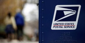A United States Postal Service collection box is pictured
