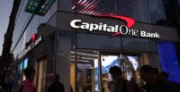 Signage is seen outside a Capital One Bank in New York City on November 12, 2021