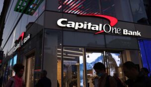 Signage is seen outside a Capital One Bank in New York City on November 12, 2021