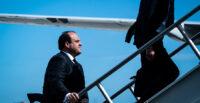 Boris Epshteyn boards Donald Trump’s airplane in 2023