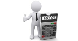 3D man wearing a tie holding calculator and showing OK sign